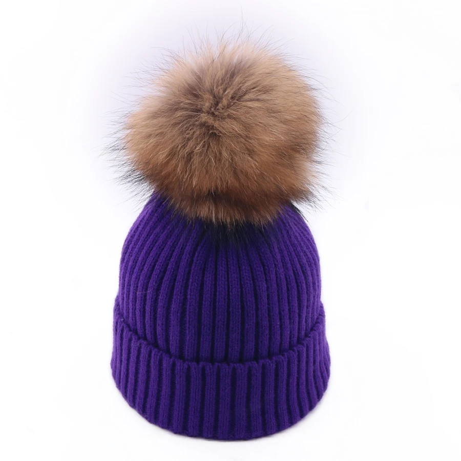 Зимние женские шапки Skullies, толстые теплые женские вязанные трикотажные шапочки с помпон из меха енота, женские Лыжные шапки Gorro для девочек, новинка