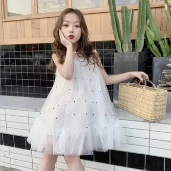 

2019 new style girls dots ruffles dress fashion summer good quality girls party dresses 4-9t B772