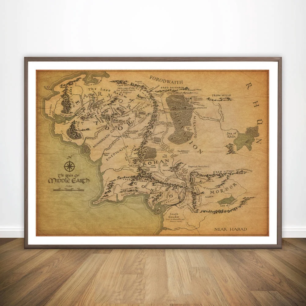 THE LORD OF THE RINGS CLASSIC MAP OF MIDDLE EARTH FRAMED MOVIE POSTER PRINT
