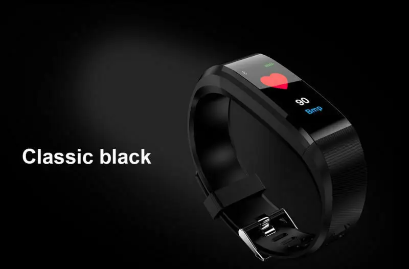 Умный Браслет, спортивный Bluetooth браслет, пульсометр, часы, фитнес-трекер, 115 Plus, SmartBand PK Mi band 2 - Цвет: Black