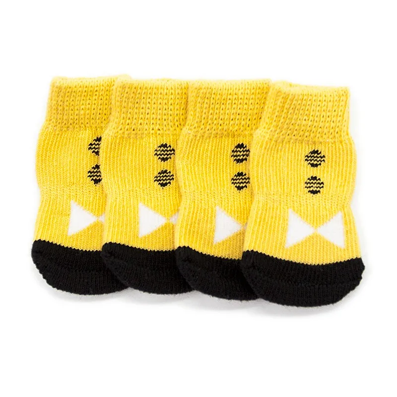 4pcs Pet Dog Knit Socks Christmas Pattern Printed Non-slip Cotton Socks Paws Cover Warm Shoes S M L XL - Цвет: Цвет: желтый