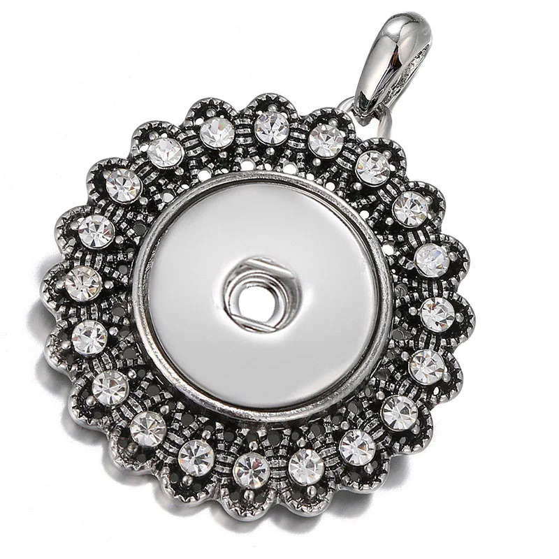 New Fashion Beauty Crystal Flower Snap Pendant Necklace 60cm Fit 18mm