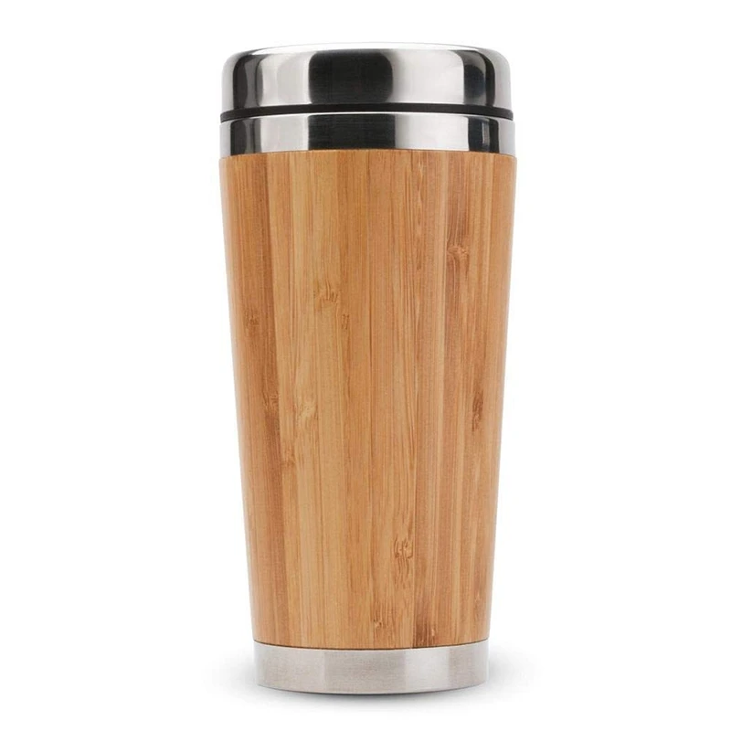 

450ML Natural Bamboo Travel Mug with Lid Stainless Steel Coffee Cup Tumbler Bottles Beer Coffee Mug Tea Cup