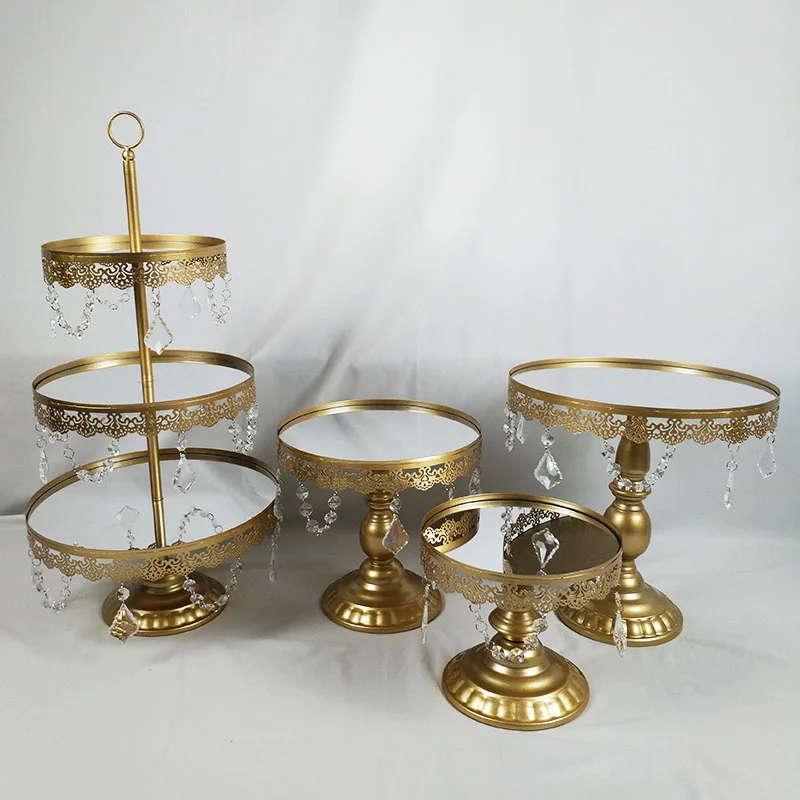 4PCS Gold-1 4 шт./компл. Кружевной Край Свадебные украшения кристалл набор Поп 3 металлическая подставка кекс зеркало торт стенд - Цвет: 4PCS Gold-1