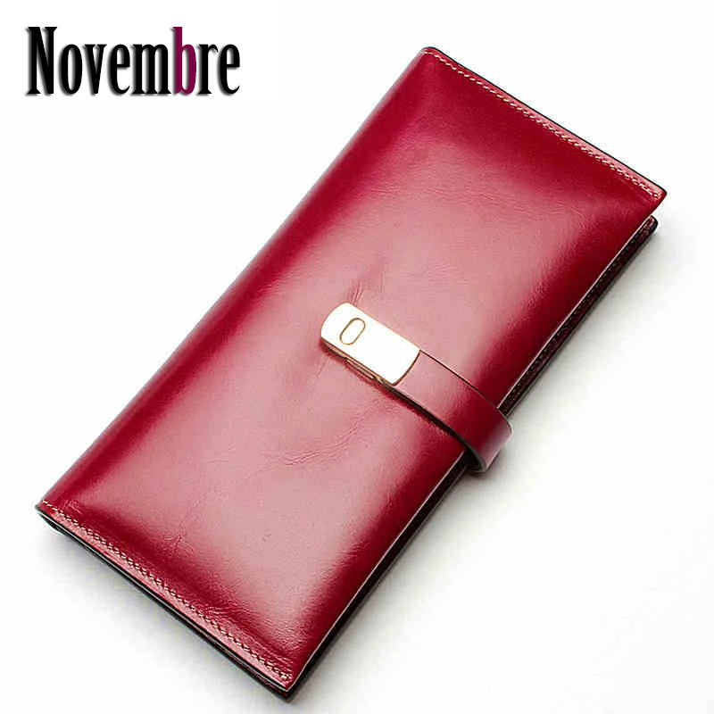 

2017 New Fashion Genuine Leather shiny long women's purse women's Wallet wallets women purses visiting cards Bag button ladies