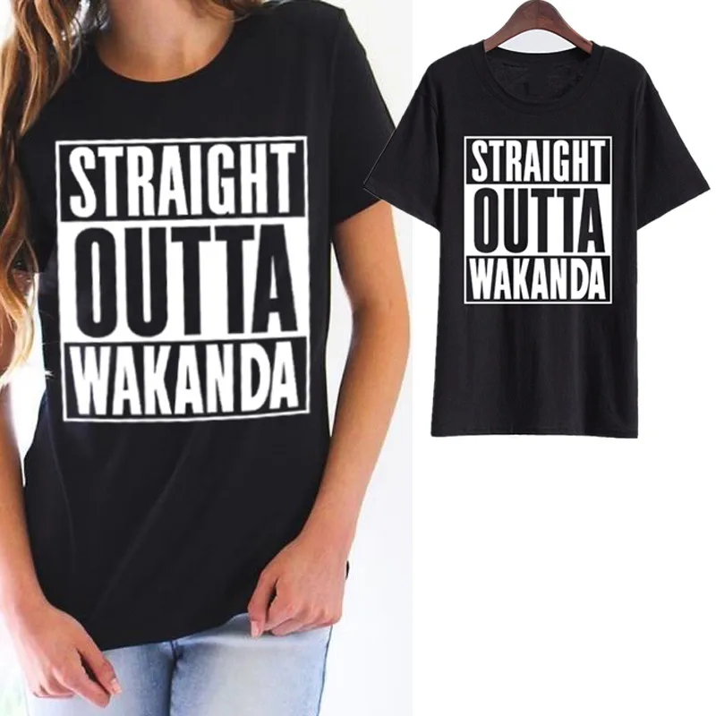 

Showtly Straight Outta Wakanda Women's T-Shirt black panther T shirt Casual Cotton Short Sleeve