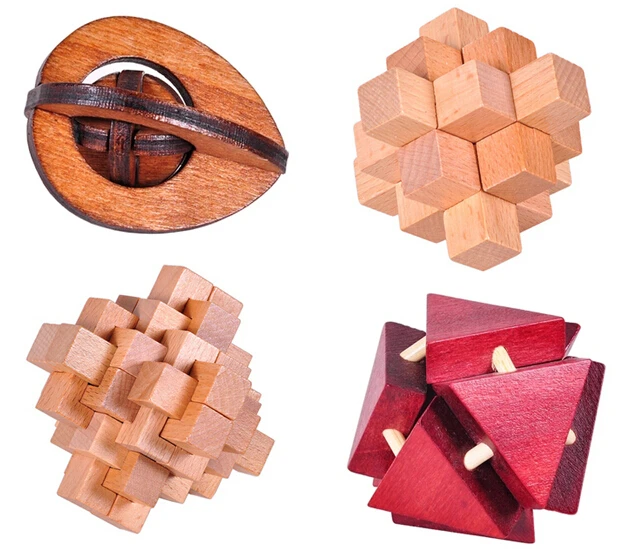 

4PCS/Lot Classic Wooden Brain Teaser Interlocking Burr Puzzles Set for Adults and Children