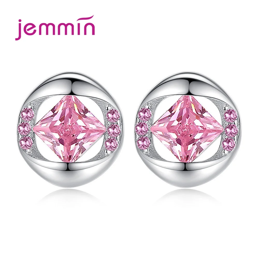 

Exquisite 925 Sterling Silver Cubic Zirconia Pink White Cubic Zirconia Stud Earrings For Women Piercing Wedding Party Jewelry