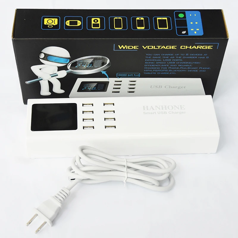 Smart USB Charger 8 USB Ports Led Display US EU UK Plug Travel AC Power Strip Adapter Socket For Cellphone Tablet Chargers (1)