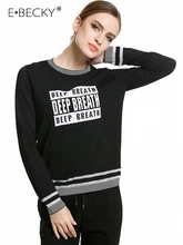 E.BECKY Black White O Neck Knitted Sweater Loose Pullover Woman Clothes Sweaters Spring Autumn Womens Long Sleeve Top Office E.BECKY Black White O Neck Knitted Sweater Loose Pullover Woman Clothes Sweaters Spring Autumn Womens Long Sleeve Top Office