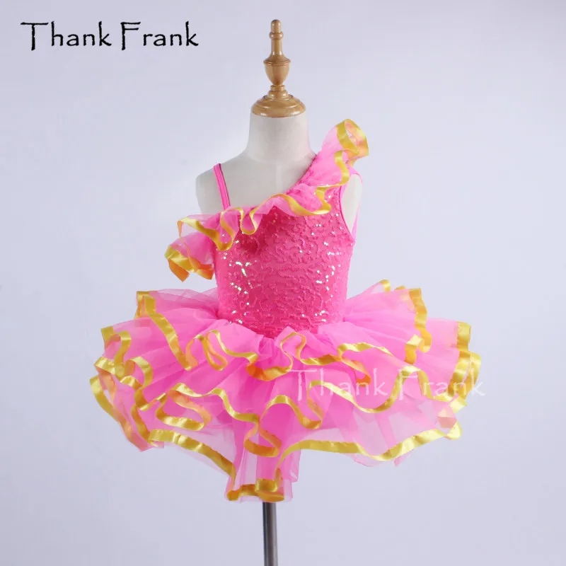 

One Shoulder Sequin Ballet Tutu Dress Girls Adult Ruffle Neckline Dance Costume Thank Frank C400