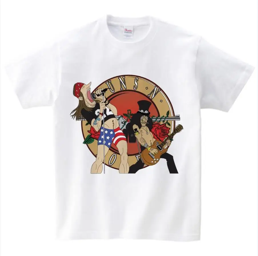 Футболка с розами и пистолетами, топы, одежда с принтом «пистолеты и розы», футболка, детский Забавный высококачественный хип-хоп для мальчиков и девочек, NN - Цвет: White childreT-shirt