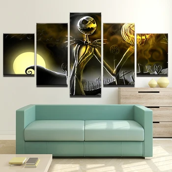 

Canvas Wall Art Pictures Frame Home Decor Living Room Halloween Poster 5 Pieces HD Printed Nightmare Before Christmas Painting