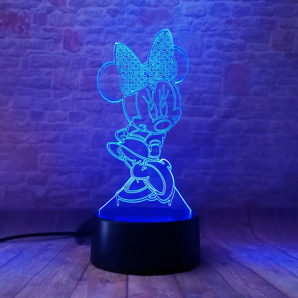 Amroe Горячая 3D с изображением мультипликационного персонажа Kawaii персонажей Ститч Минни Микки робот принцессы queen «Принцесса Эльза» для девочек, 7 цветов RGB светодиодный ночной Светильник подарки для детей