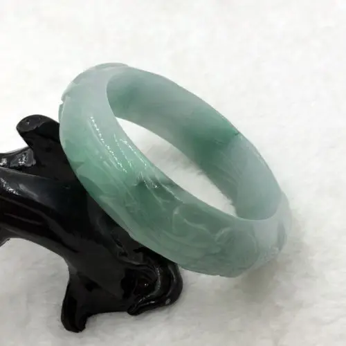 

02047 China Hand-carved Green Emerald Green Jadeite Jade Bracelet Bangle