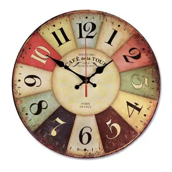 

12 Inch Retro Wooden Wall Clock Ticking Wall Clocks Large Decorative Wood Atomic Analog Batt Farmhouse Decor Silent WZH625