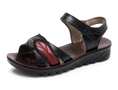 ZZPOHE/ г., модные женские кожаные сандалии Летняя женская обувь удобные женские сандалии без застежки с мягкой подошвой - Цвет: black