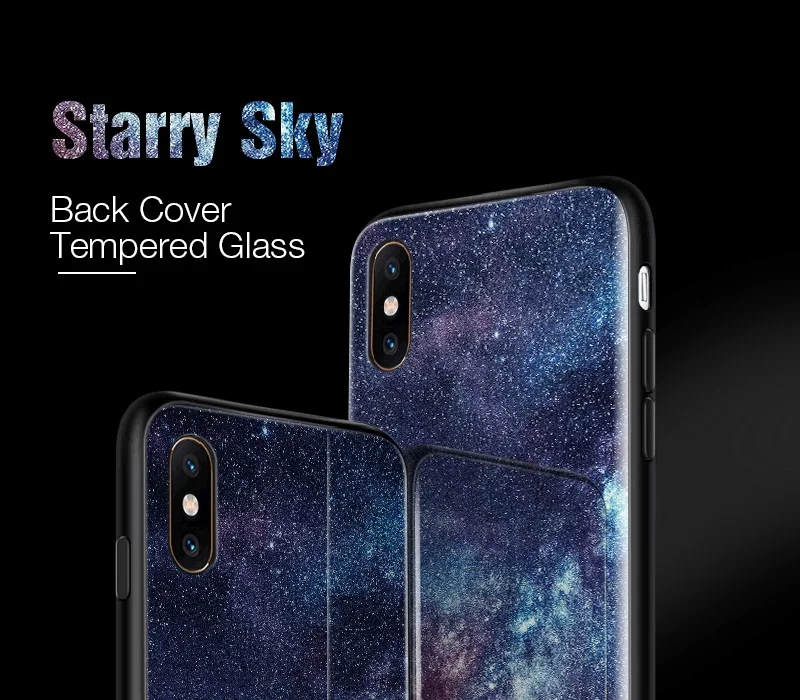 Hisomone Star Space Phone Case For iphone X Cute Patterned Tempered Glass Cover For iPhone 7 8 Plus 6 6S Soft Edge Silicone Capa