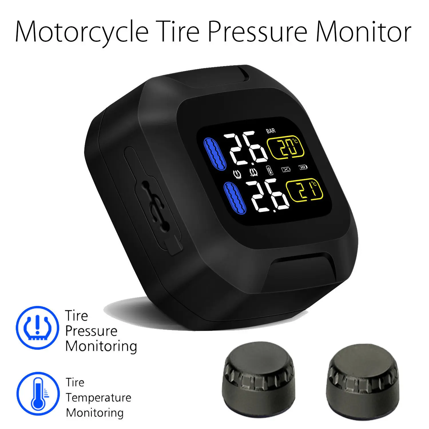Blueskysea Wireless Motorcycle TPMS Tire Pressure Monitor Tempreature