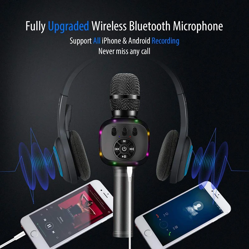 Wireless Bluetooth Karaoke Microphone with LED Lights Dual Sing Portable Handheld Mic Speaker for iPhoneAndroid phone outdoor (4)
