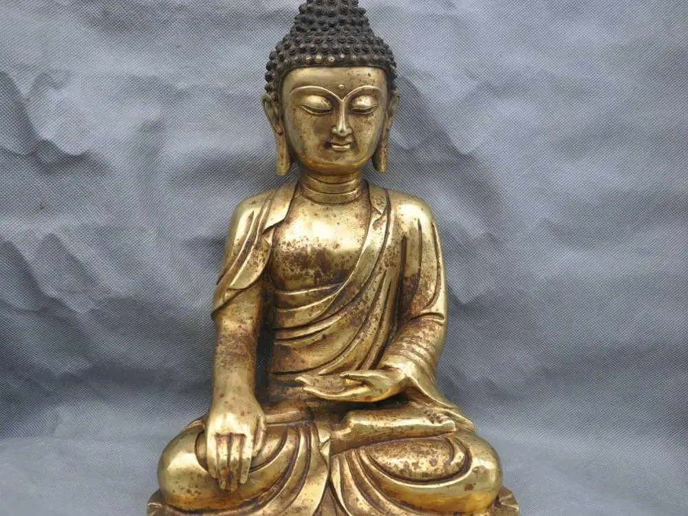 

13'' China Tibet Tibetan Buddhism Shakyamuni Buddha Gilt Bronze Statue