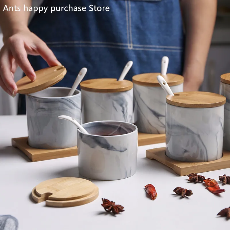 

Nordic Style Marbled Ceramic Seasoning Jar Three-piece Seasoning Box Salt Shaker Seasoning Storage Moisture-proof spice sets