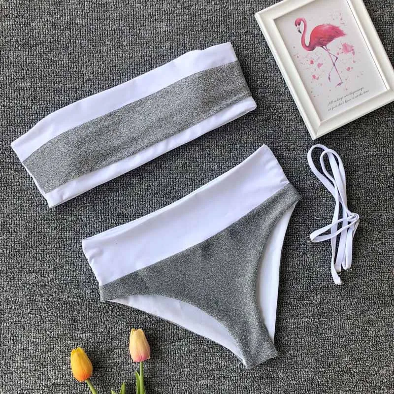 

New Bikini 2019 High Waist Swimwear Women glitter Two Piece Push Up Sexy Swimwear Beach Wear Bather Bathing Suit B5049