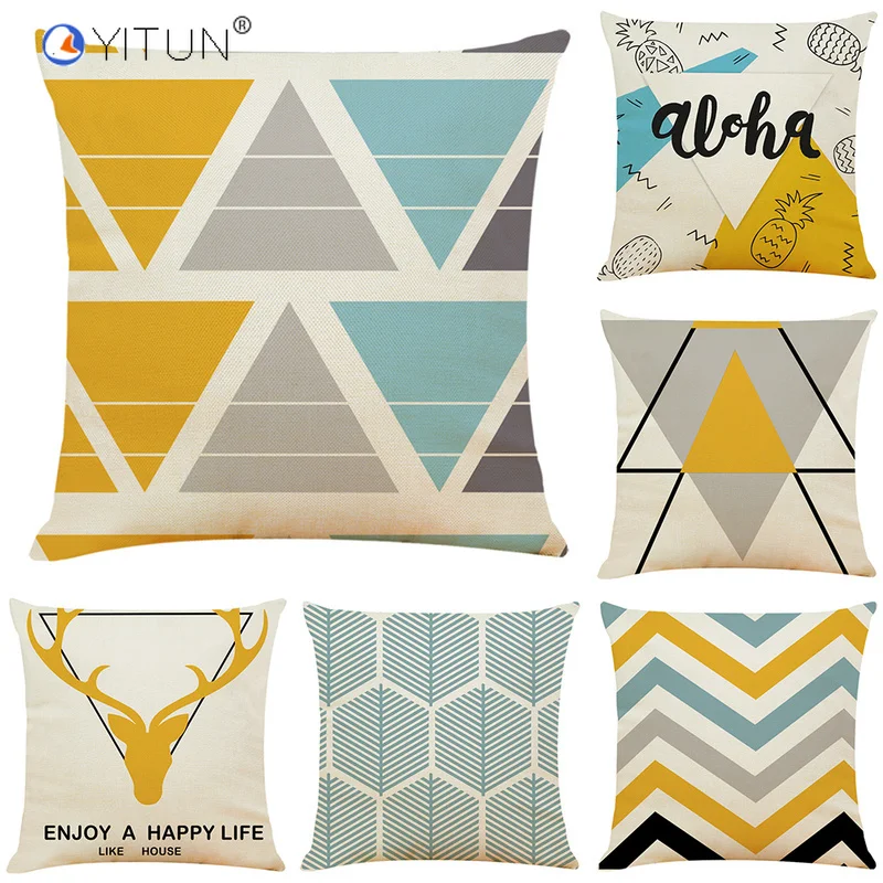 

YITUN 45*45cm Pillow Striped Simple Throw Pillow Cover Square Printing Qualified Woven Linen Pillow Sham for Home