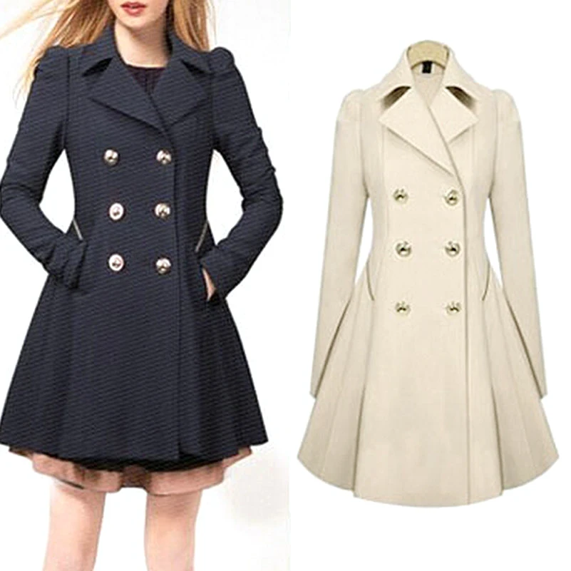 Women Long Sleevees Turn Down Collar Double breasted Slim