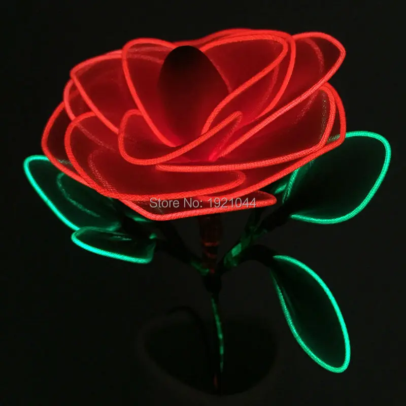 

New design Flashing EL Wire LED Flower Rose Luminous Party Lighting Glowing Gift For Bright Light Wedding Party Decoration DC-3V