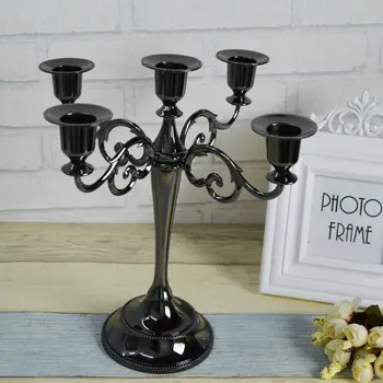 

5-Candle Metal Candelabra Tall Candle Holder Wedding Event Candelabra Candle Stand (Black)