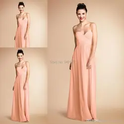 Довольно персикового цвета милая складки шифон длинное платье невесты горничной платье vestido де дама де honra