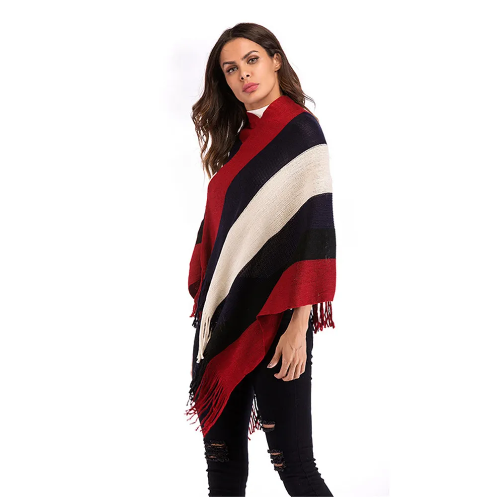 Colorblock Striped Tassel Cloak Shawl Loose Pullover Casual Loose Long Irregular Tassel Colorblock Striped Tassel Cloak Shawl Loose Pullover Casual Loose Long Irregular Tassel