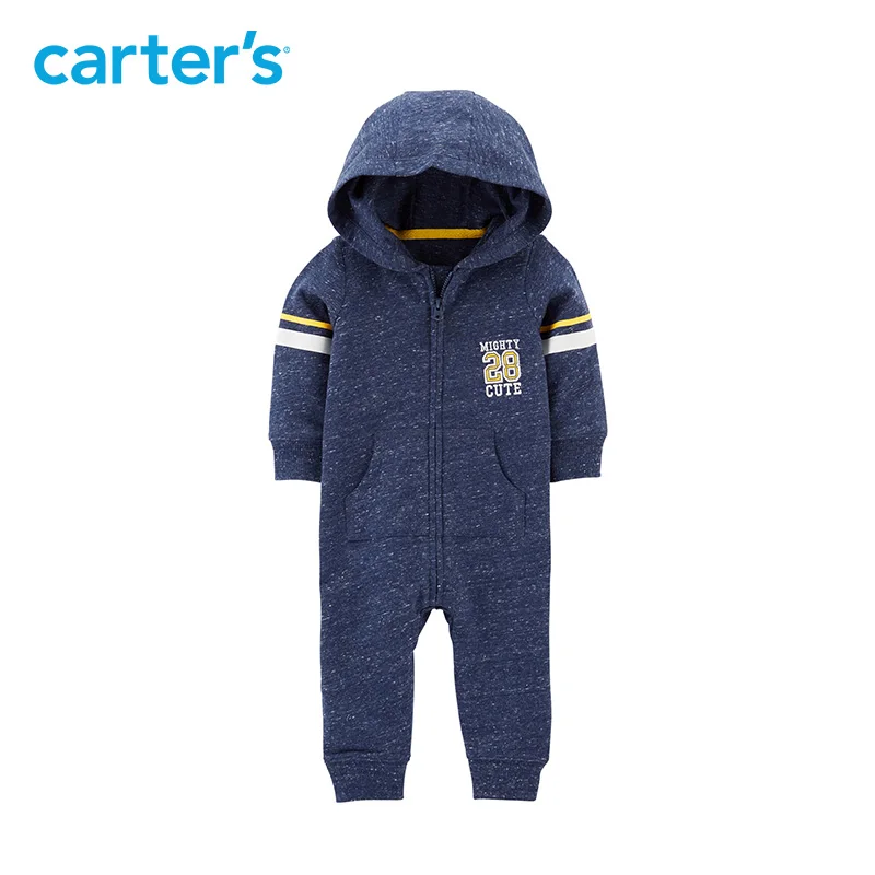 

1pcs Mighty cute embroidered slogan hooded jumpsuit Carter's baby boy fall winter clothing 118I407