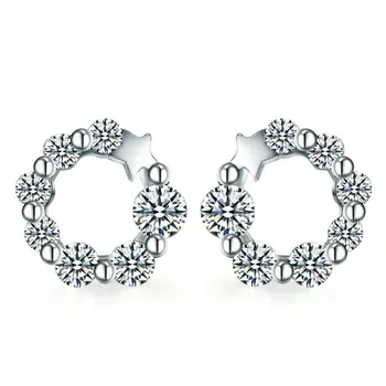 

LUKENI Top Quality 925 Sterling Silver Earrings For Women Jewelry Charm Crystal Round Stud Earrings For Girl Christmas Lovers