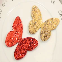 

5.5x7cm Bling Bling Chunky Glitter Gold & Red Butterfly Felt DIY Hairpin Sewing Party Decoration