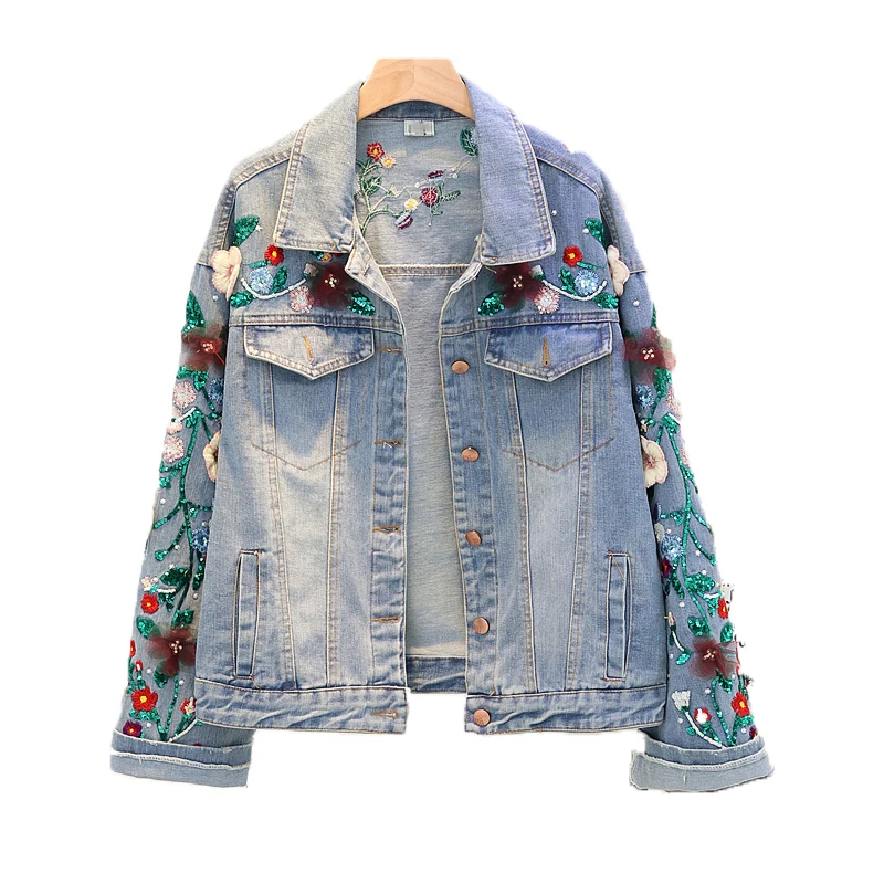 Base Le Donne Merletto Calda Cappotti Giacca Maniche Blu Floreale Paillettes Diretta Lunghe Vendita Jeans Del Per Di Ricamato A Delle Impiombato xvxwC74q