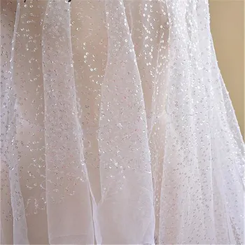 

Ivory Mesh Lace Fabric Sequined Water Drop Gauze Lace Sequin Netting for Bridal Embroidered Tulle Fabric