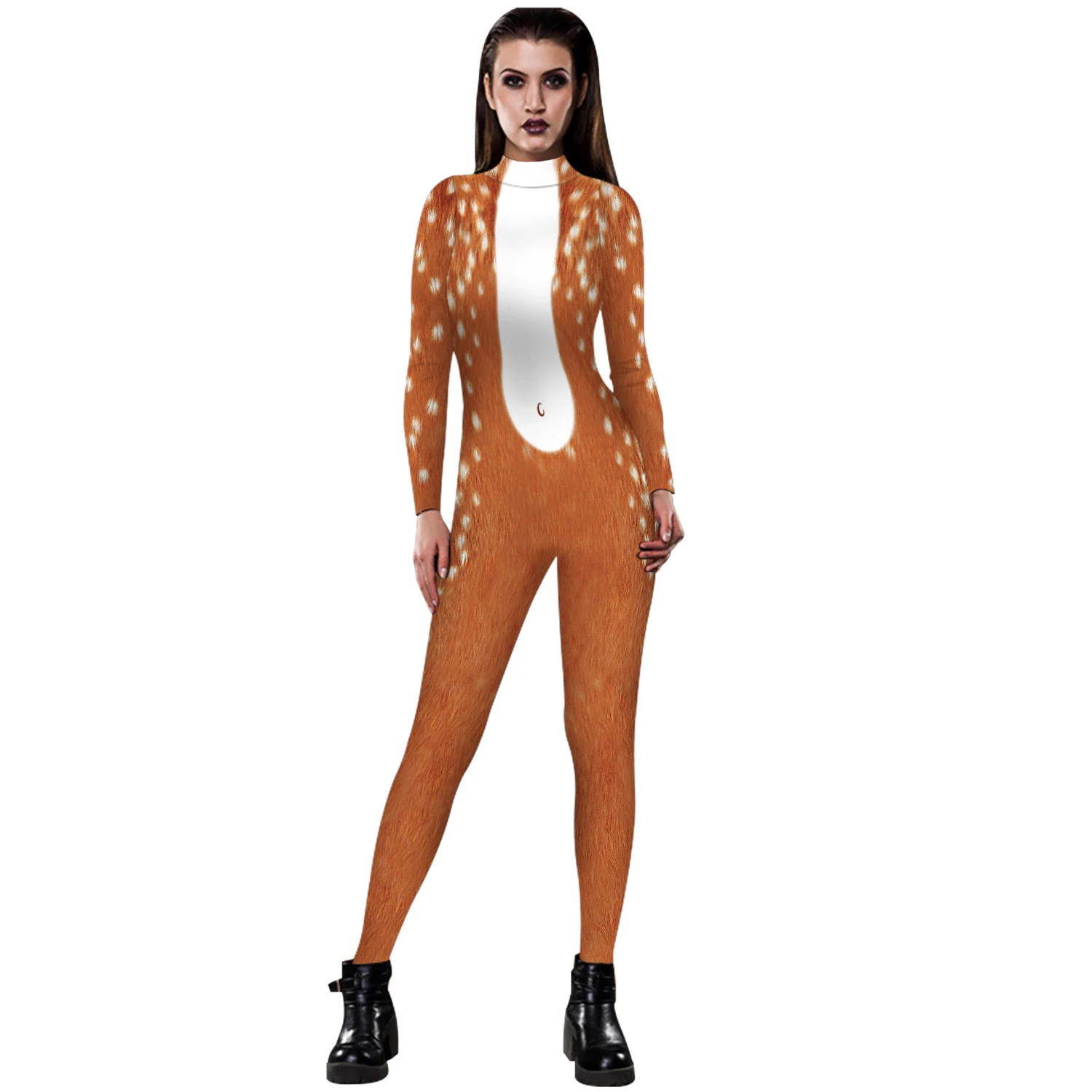 

ISTider Women Funny Bodysuits 3D Deer Printed Costumes Jumpsuits Back Zipper Overalls Cosplay Performance Clothing Rompers