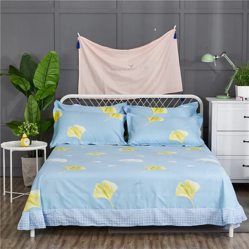 

Yellow Leaves Pattern Hot Sale Home Textile Cozy 100% Cotton Soft 3pcs Bed Sheets Flat Sheet Dormitory 250x270cm Size Meters