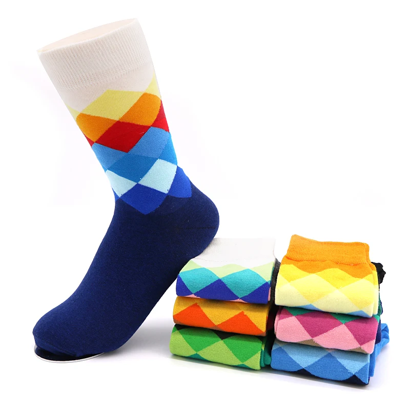 1Pair Colors Patterned Socks Combed Colorful Brand Socks Mens Casual