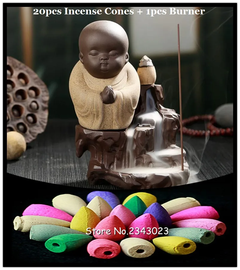 20Pc-Incense-Cones-Burner-Creative-Home-Decor-The-Little-Monk-Small-Buddha-Censer-Backflow-Incense-Burner(4)