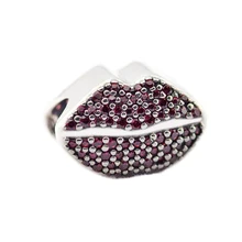 DIY Подходит для Pandora шармы браслеты поцелуй больше бусины с красным CZ стерлингового серебра 925-ювелирные изделия