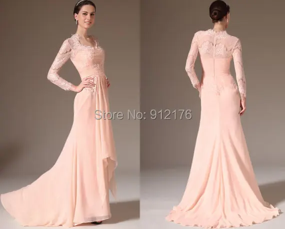 long sleeve pale pink dress