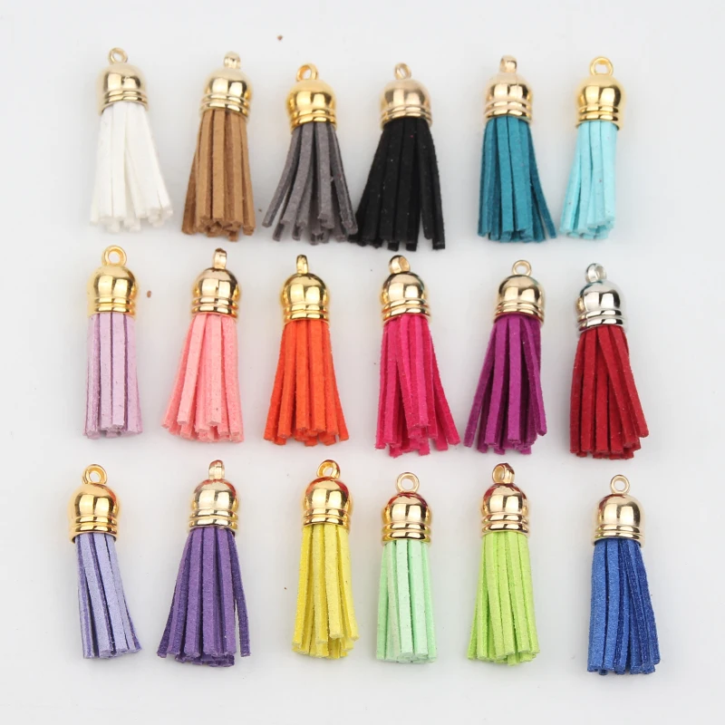 50pcs Gold Head 38mm Leather Tassels Fiber Fringe Suede Tassel for