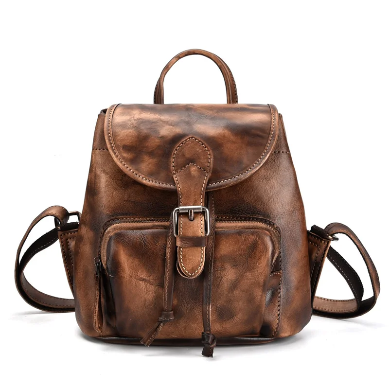 

2019 Genuine Leather Natural Cowhide Backpack Women Rucksack Vintage Casual Girls Daypack School Bookbag Female Travel Backpack
