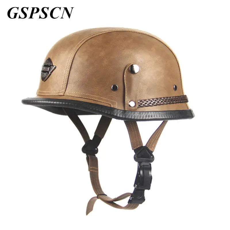 

GSPSCN Motorcycle Motorbike Carbonfiber Helmet Black Adult Unisex Open Face Half Leather Harley Moto Motorcycle Helmet Vintage