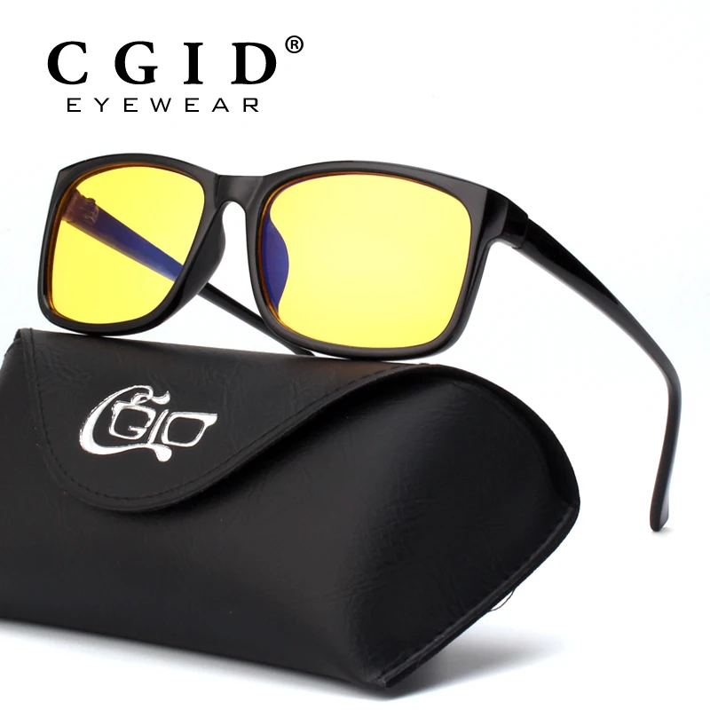 

CGID Unisex Vintage Design Blocking Blue Light 100% UV Protection Computer glasses Rectangle Frame Yellow Lens CY12
