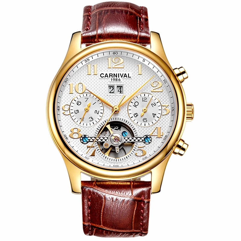 

Carnival Men Automatic Watch Flying Wheel Date Day Week 25jewels Mechanical Tourbillion Watch Luxury Gift