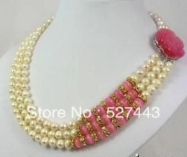 

Wholesale free shipping >>hot sell ! 3 row pearl opal necklace flower clasp 18